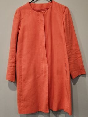 J. Crew Coral Collarless Trench Coat